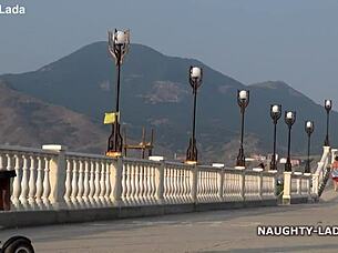 Milf wife rides naked in public flashing