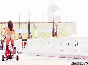 Milf wife rides naked in public flashing