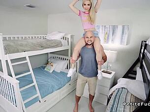 Petite teen bangs big cock in bunk beds