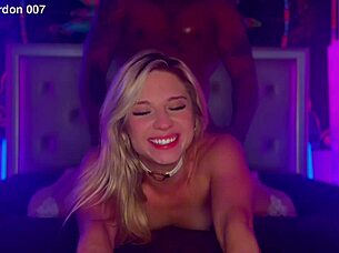 Hot blonde begs for creampie riding muscular friend cowgirl, spitting moaning close up bent over