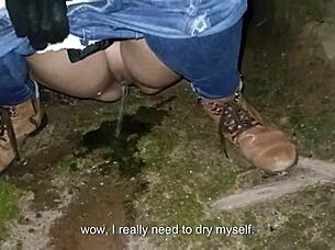 Couple spreads ass and fucks doggystyle behind church