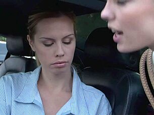 Stunning lesbian blonde comforts sex-depraved stunner in parking lot!