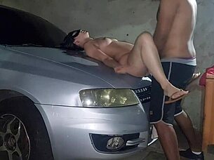 Safada Gets Cock In Backyard While Cars Pass