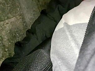 Couple spreads ass and fucks doggystyle behind church