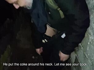 Couple spreads ass and fucks doggystyle behind church