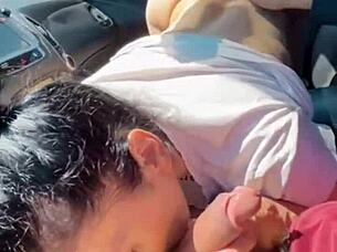 gabriella sucked speedy's huge cock and balls, then got cum on her ass and belly, swapping it in her mouth