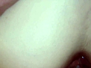 Oh, he fills my ass with hot piss in this close-up view!