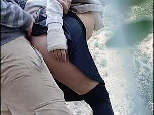 hot milf gets creampie outdoors