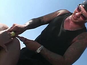 Submissive blonde orgasms from heavy anal by two dudes