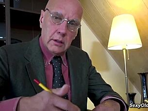 Teen With Small Puffy Tits Seduces Old Man Hugo In Office