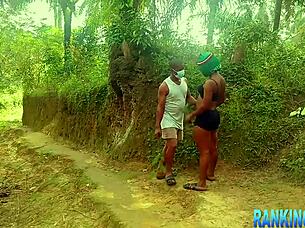 The Sexy Girl Enjoys A Walk In The Forest With Her Friends