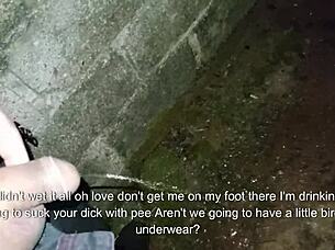 Couple spreads ass and fucks doggystyle behind church