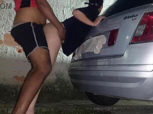 Safada Gets Cock In Backyard While Cars Pass