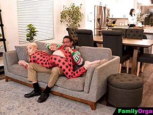 Teen gets fucked by stepdad while stepmom decorates for christmas