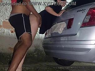 Safada Gets Cock In Backyard While Cars Pass