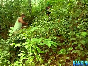 The Sexy Girl Enjoys A Walk In The Forest With Her Friends