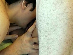 The chubby milf amateur spreads her legs, revealing her hairy pussy, as he dives in to lick and suck until she reaches a powerful orgasm.