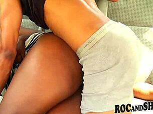 Ebony Couple's Wild Car Fuck Trip with Girlfriend's Ripped Clothes in the Hood