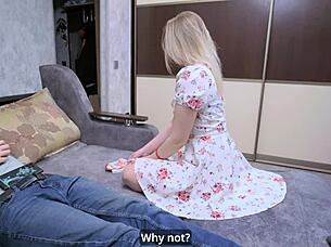 girlfriend swallows cum after facial from friend on valentine's day, surprising nerd stepbrother