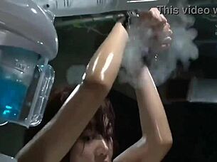 asian woman bound in electro bondage session