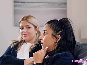 Inexperienced besties split a cock in wild foursome action