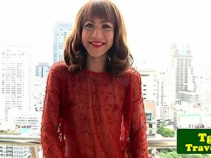 Petite ladyboy fingers her butthole outdoors 😏