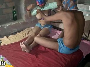 Beautiful Brunette Bhabhi Fucked Hard in Bedroom at Night