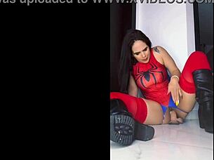 Latina amateur in spider woman costume rides big black cock intensely, cumming hard in interracial scene