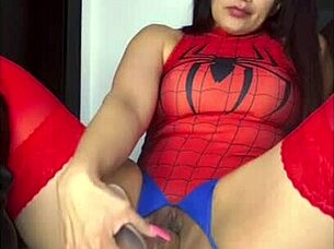 Latina amateur in spider woman costume rides big black cock intensely, cumming hard in interracial scene