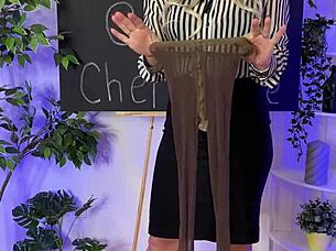 sexy mature teases in sheer brown pantyhose at nylon club