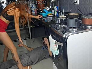 Plumber arrives to find her without panties