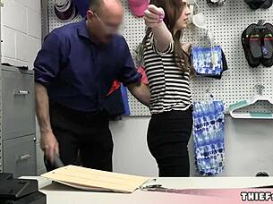 Cute brunette shoplifter gets blowjob and doggystyle from cop