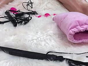 Feisty peach gets a sperm load on her face while sucking all the jism.