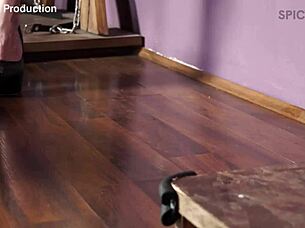 Blonde with big boobs plays a fun game