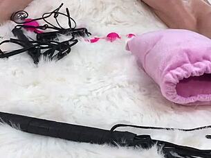 Feisty peach gets a sperm load on her face while sucking all the jism.