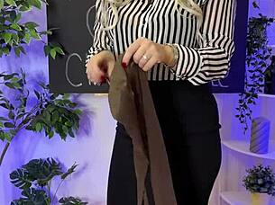 sexy mature teases in sheer brown pantyhose at nylon club