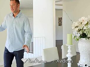 puremature blonde milf closes deal with blowjob