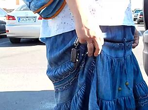 Look at that hairy pussy upskirt in the shop.