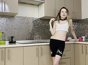 Stepsister gets ANAL ROUGH FUCKED in the kitchen by brother's lucky friend