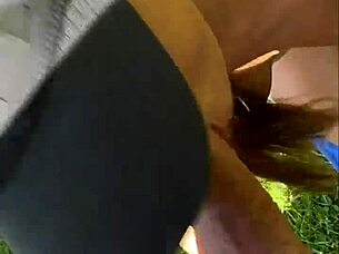 She gives a risky outdoor blowjob after yoga. POV with big cock and cum in mouth.