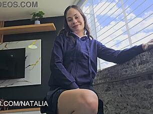 Schoolgirl in MINISKIRT RIDES best friend while boyfriend watches