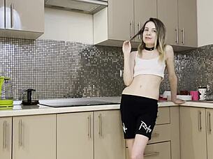 Stepsister gets ANAL ROUGH FUCKED in the kitchen by brother's lucky friend