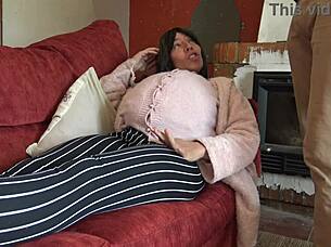 Pregnant Stepmother Begs Stepson to Fill Her Hairy Pussy