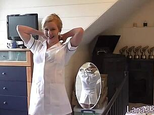 uk mature nurse teasing stockinged babe with fingers in hospital close-up