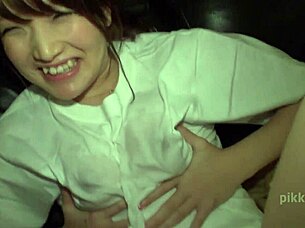 Caught Asian cosplayer in intense POV pussy action