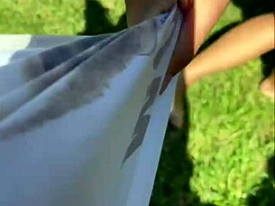 She gives a risky outdoor blowjob after yoga. POV with big cock and cum in mouth.