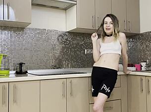 Stepsister gets ANAL ROUGH FUCKED in the kitchen by brother's lucky friend