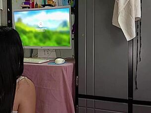 pov milf pulls out young guy's huge cock and fucks her