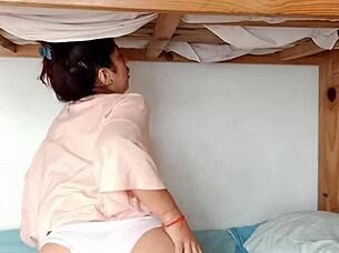 selene strips naked at home for her voyeur neighbor 😏 petite brunette bent over in doggystyle, flashing small tits and ass