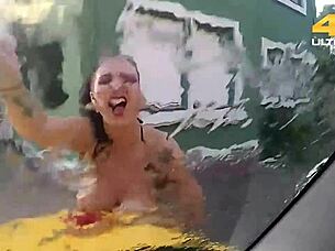 Gaucho interacts with girls in public setting.